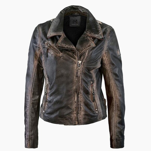 Mauritius Christy Rf Star Detail Leather Jacket, Vintage Black - NEW - Picture 8 of 15